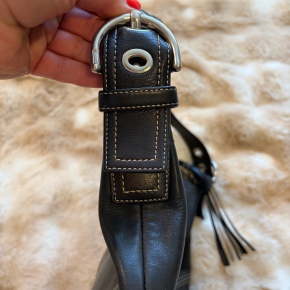 Coach Classic Black Leather Hobo Bag with Tassel - Picture 6 of 12